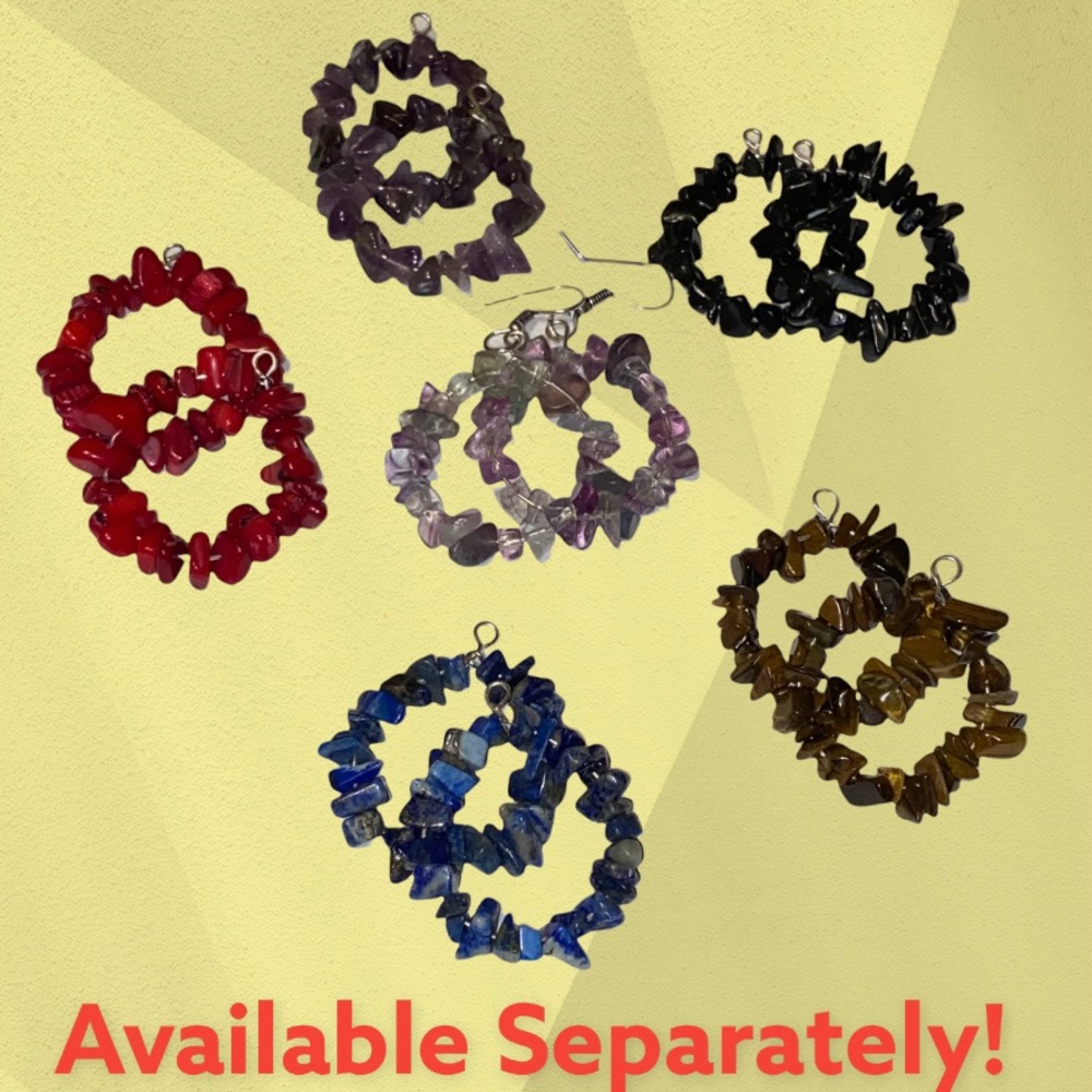 Hand Crafted Garnet Chip Earrings Sterling Silver Dangle Hoop Red Boho Pierced - Picture 4 of 5